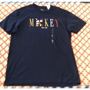 Disney Mickey Mouse Men's Size XL Navy Blue T-Shirt  100% Cotton Crew Neck New